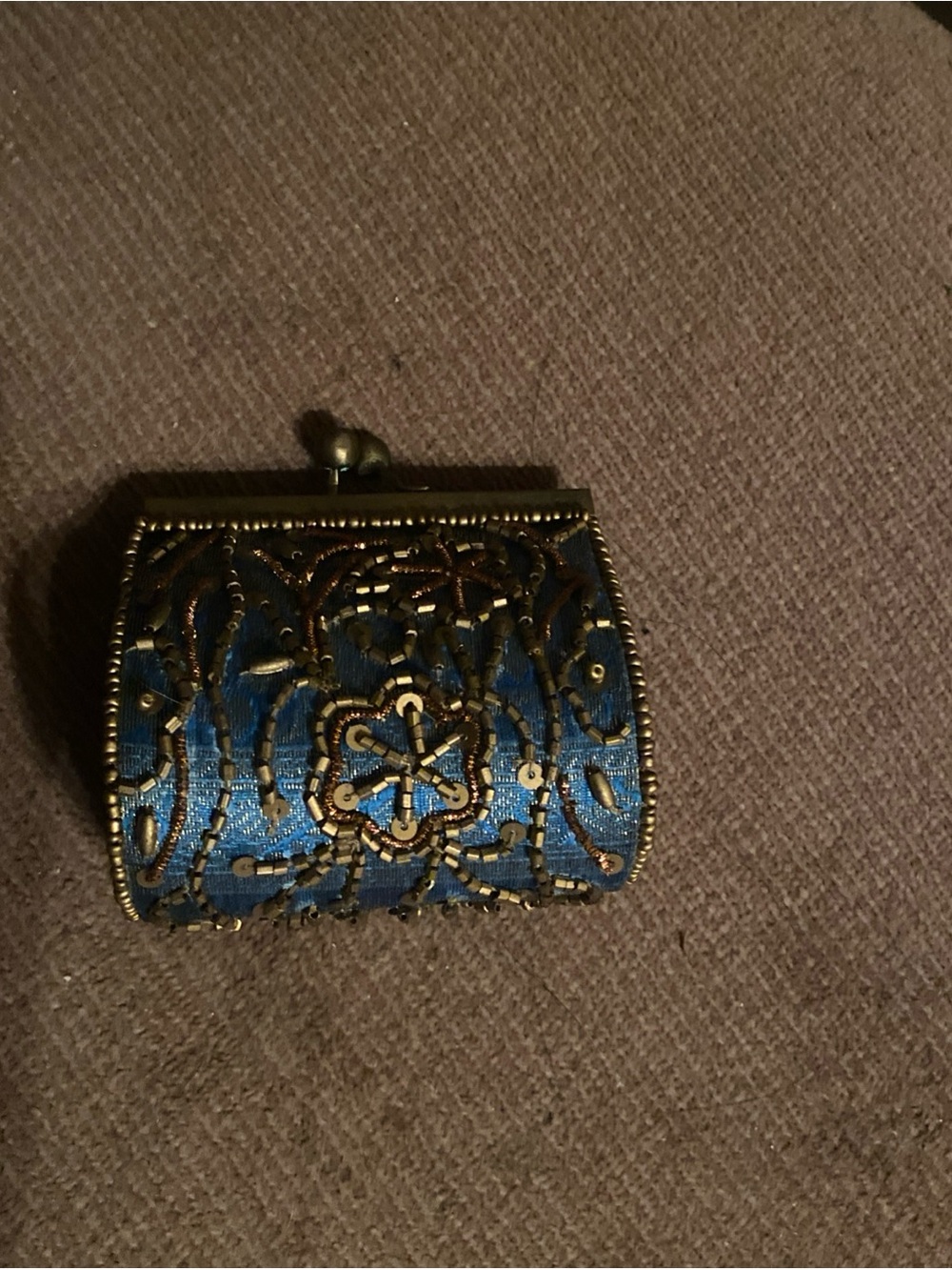 Vintage Blue Beaded Mini Clutch Coin Purse Metal Kiss Lock Frame India NWOT